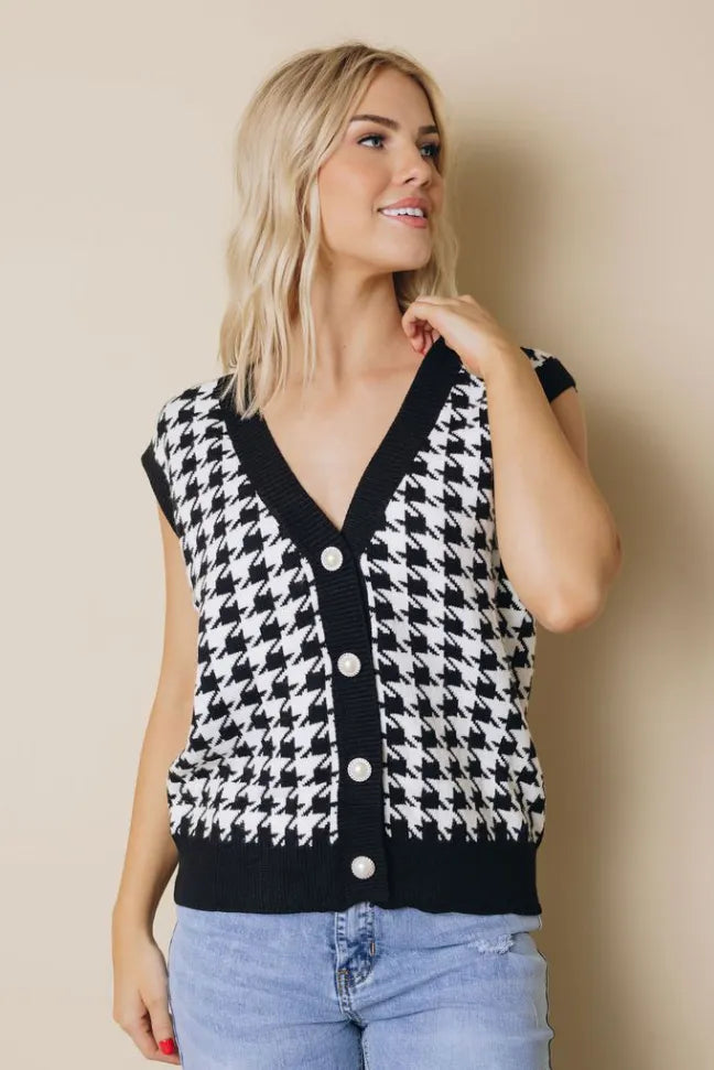 Houndstooth Vest Cardigan Stay Warm in Style
