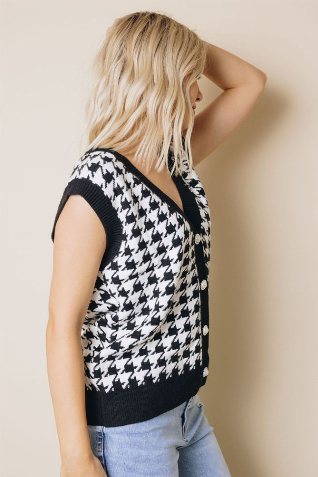 Houndstooth Vest Cardigan Stay Warm in Style