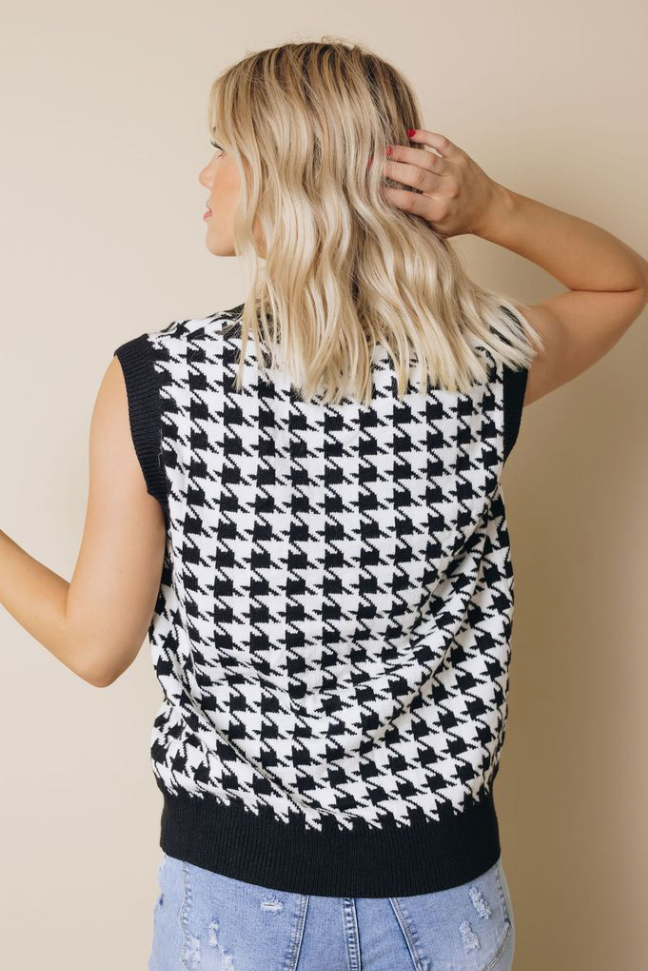 Houndstooth Vest Cardigan Stay Warm in Style