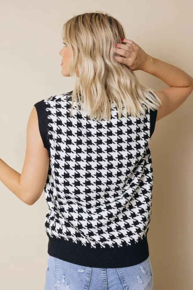 Houndstooth Vest Cardigan Stay Warm in Style