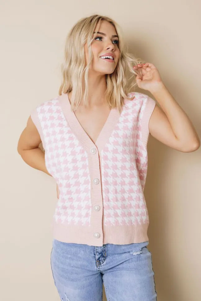 Houndstooth Vest Cardigan Stay Warm in Style