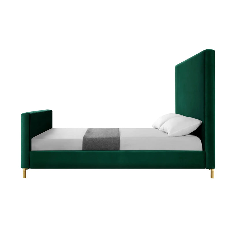 Hunter Green Solid Wood Queen Upholstered Velvet Bed Homeroots Bed & Bath