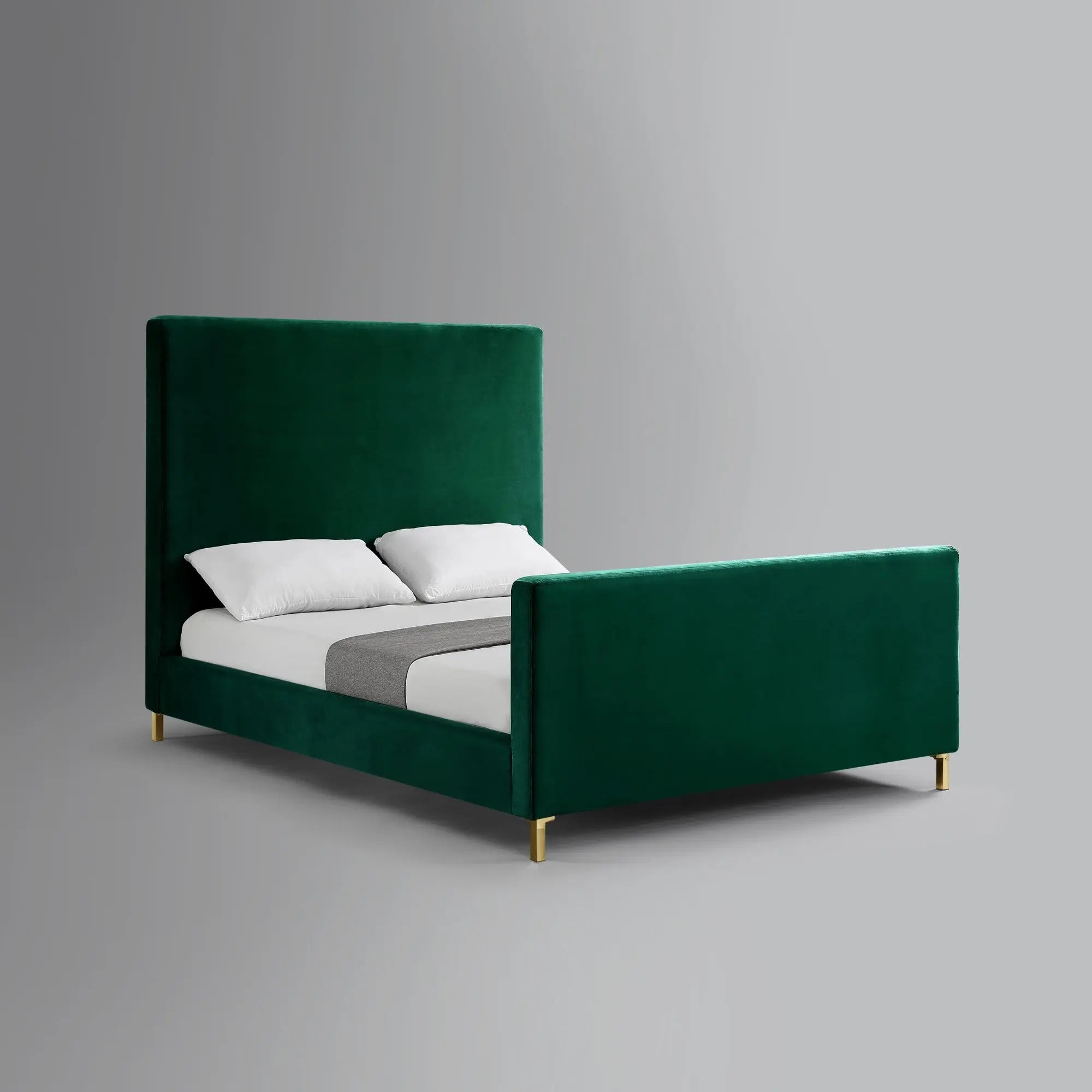 Hunter Green Solid Wood Queen Upholstered Velvet Bed Homeroots Bed & Bath