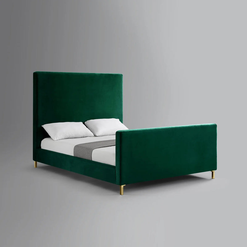 Hunter Green Solid Wood Queen Upholstered Velvet Bed Homeroots Bed & Bath