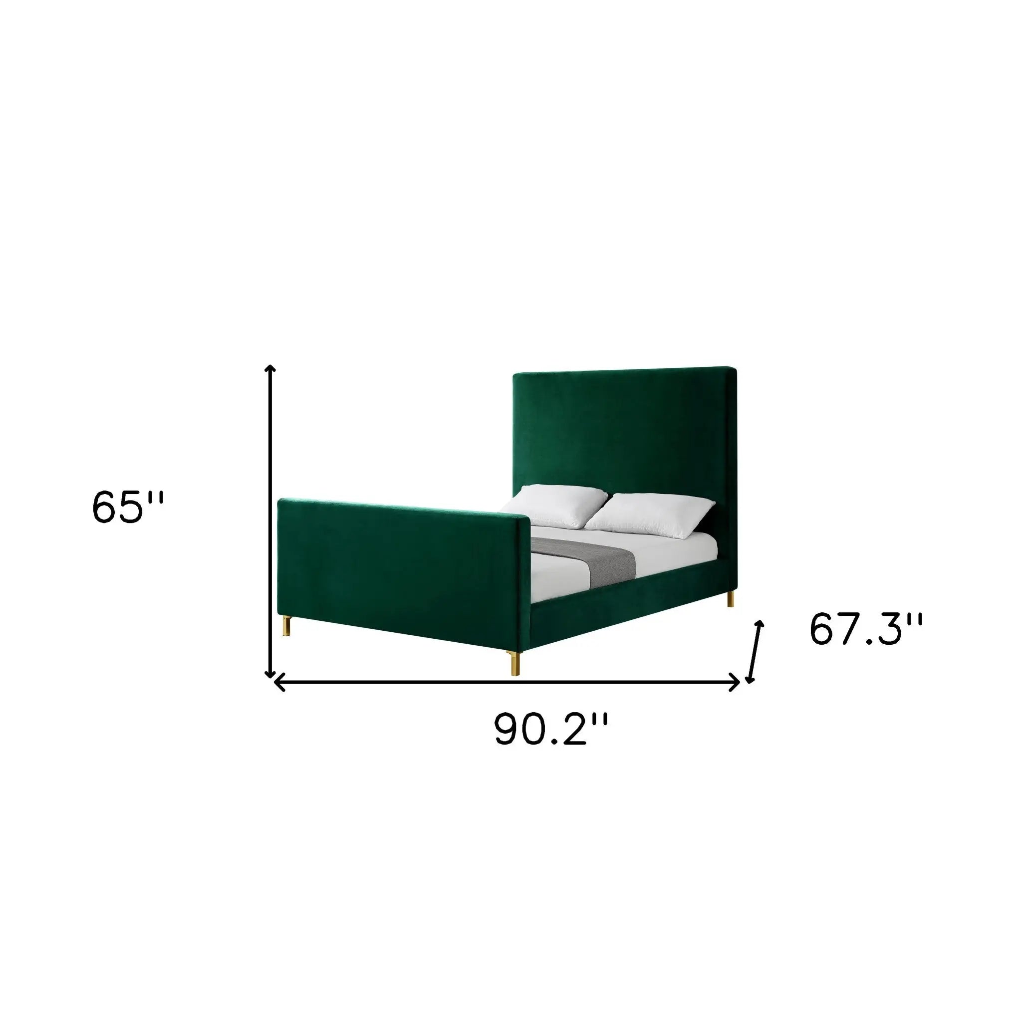 Hunter Green Solid Wood Queen Upholstered Velvet Bed Homeroots Bed & Bath