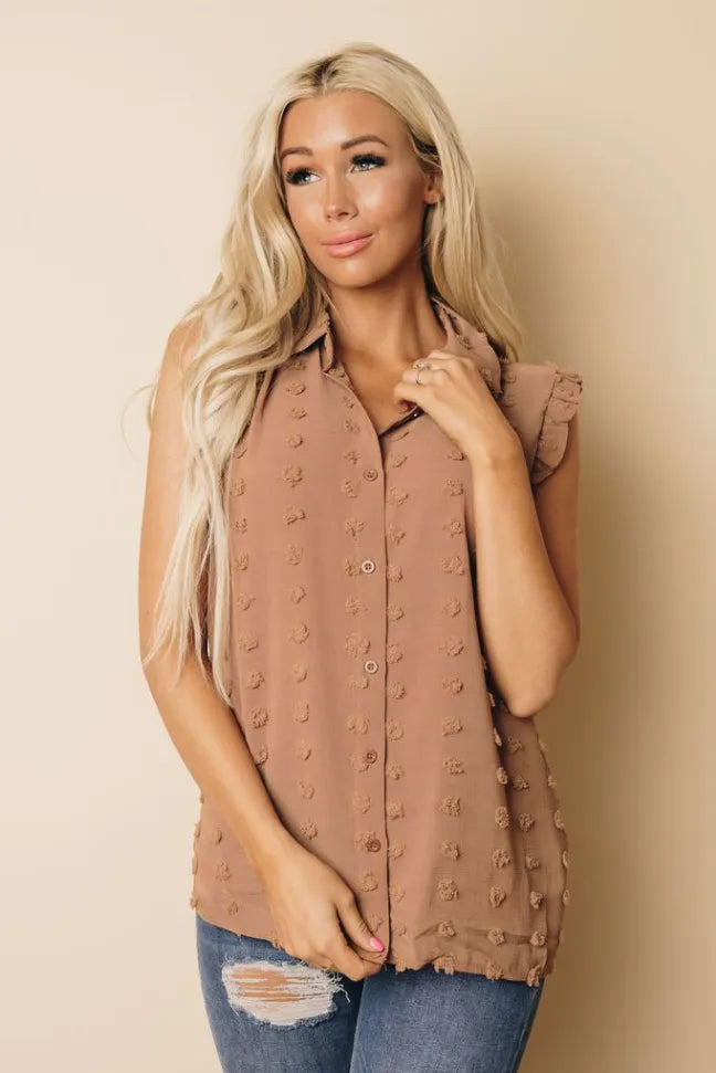 Hyde Collar Ruffle Polka Dot Tank Stay Warm in Style