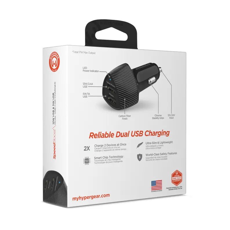 HyperGear SpeedBoost 12W USB + 5W USB Car Charger Hypercel