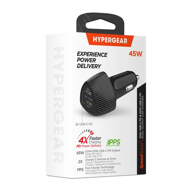 HyperGear SpeedBoost 25W USB-C PD + 20W USB-C PD Fast Car Charger with PPS Hypercel