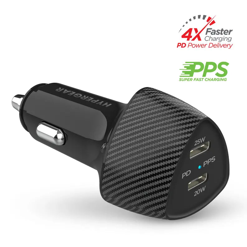 HyperGear SpeedBoost 25W USB-C PD + 20W USB-C PD Fast Car Charger with PPS Hypercel
