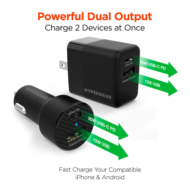 Hypergear Wall & Car Charger Bundle 20W USB-C PD & 12W USB HyperGear