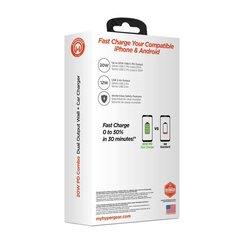 Hypergear Wall & Car Charger Bundle 20W USB-C PD & 12W USB HyperGear