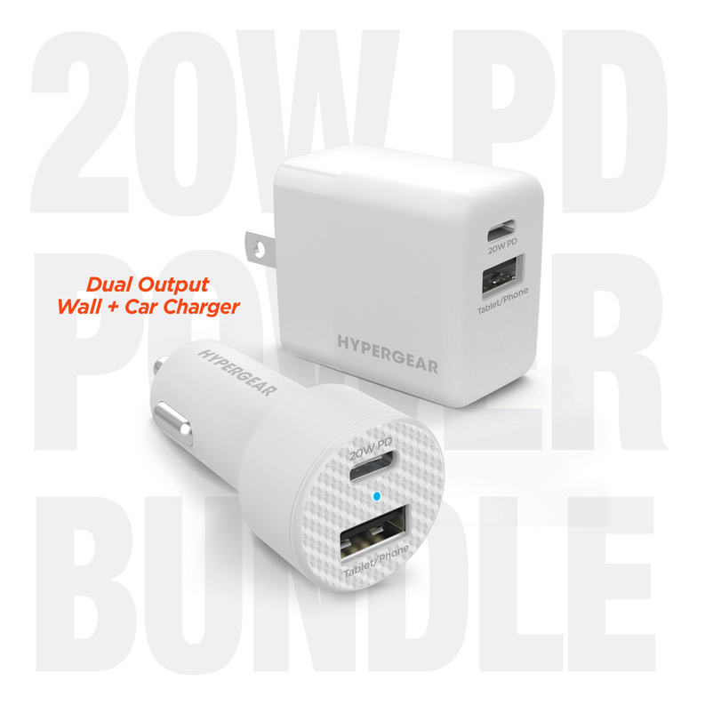 Hypergear Wall & Car Charger Bundle 20W USB-C PD & 12W USB HyperGear