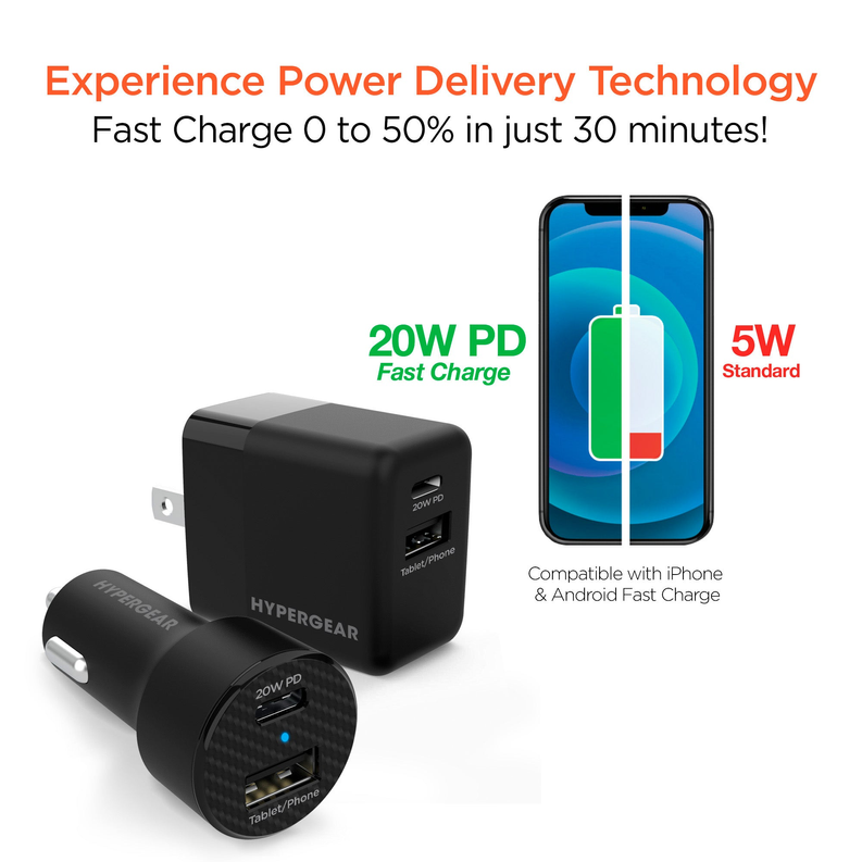 Hypergear Wall & Car Charger Bundle 20W USB-C PD & 12W USB HyperGear
