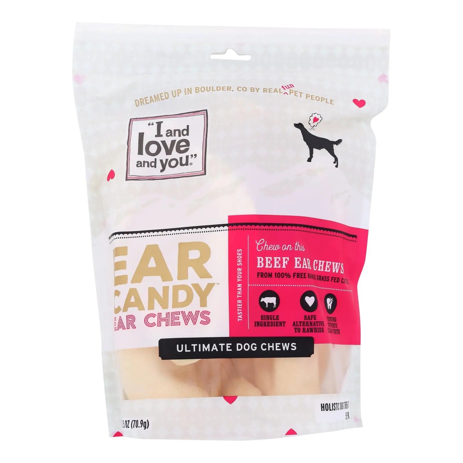 I And Love And You Dog Chews - Ear Candy - Beef Ear - 5 Count - Case Of 6 I And Love And You