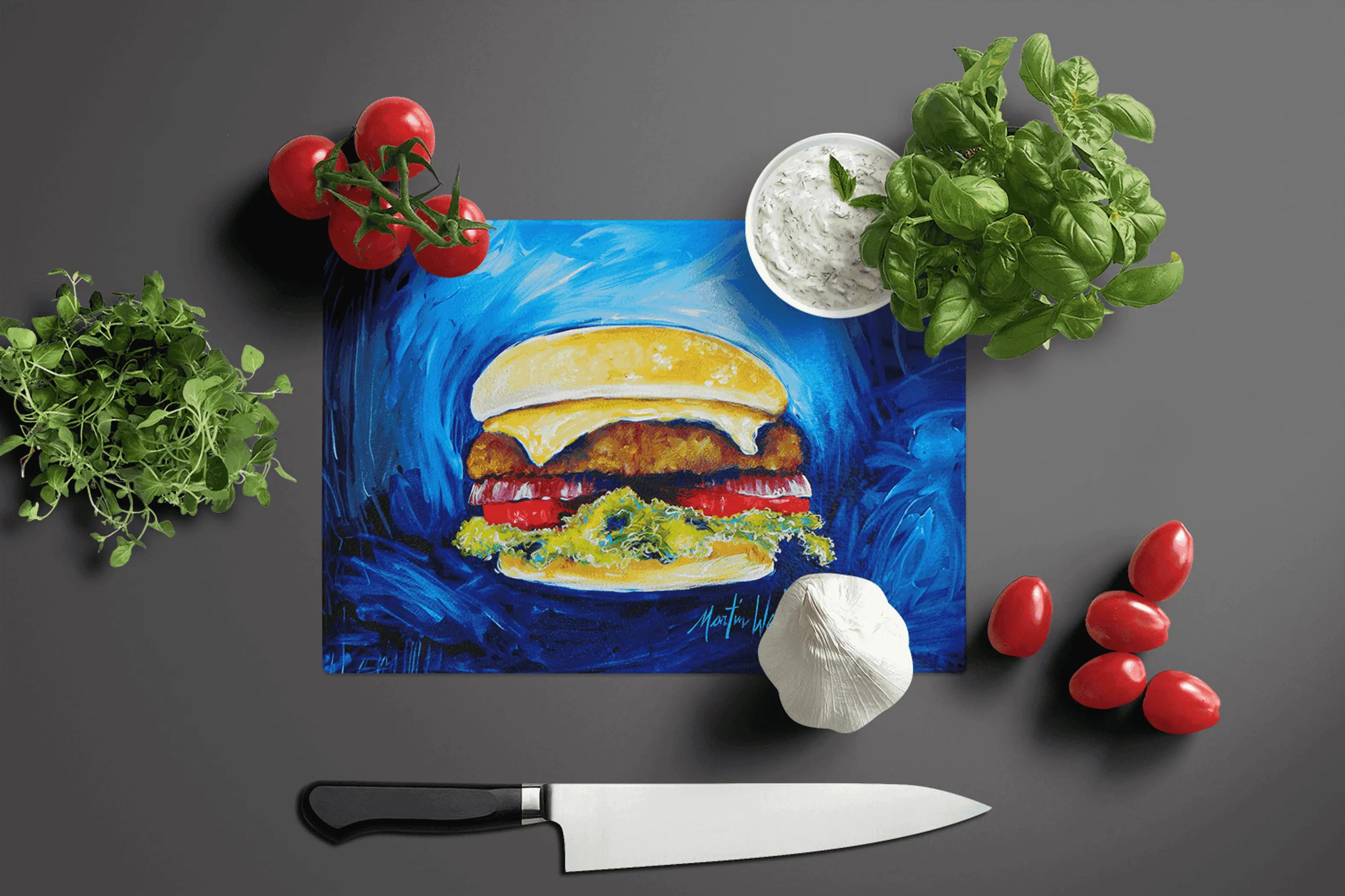 I Want Mine Dressed Hamburger Glass Cutting Board Caroline's Treasures