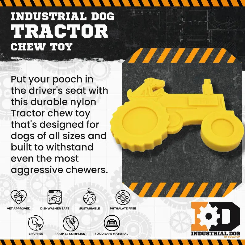 ID Tractor  Ultra Durable Nylon Dog Chew Toy for Aggressive Chewers SodaPup