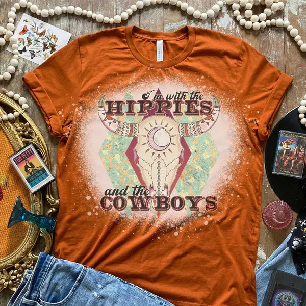I'm With The Hippies And Cowboys Bleached Shirt CK's Boutique