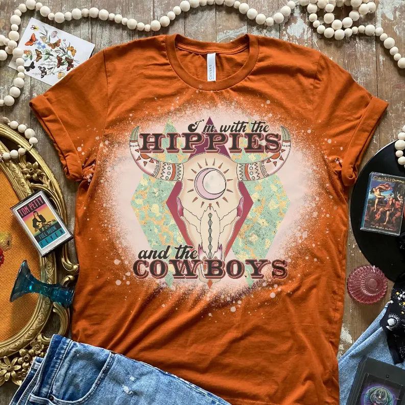 I'm With The Hippies And Cowboys Bleached Shirt CK's Boutique