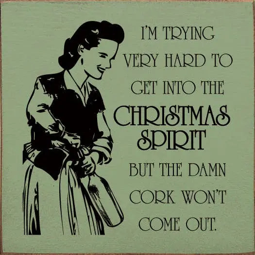 Vintage-style Christmas wall art in mint green with black text and a retro woman, perfect for holiday decor.