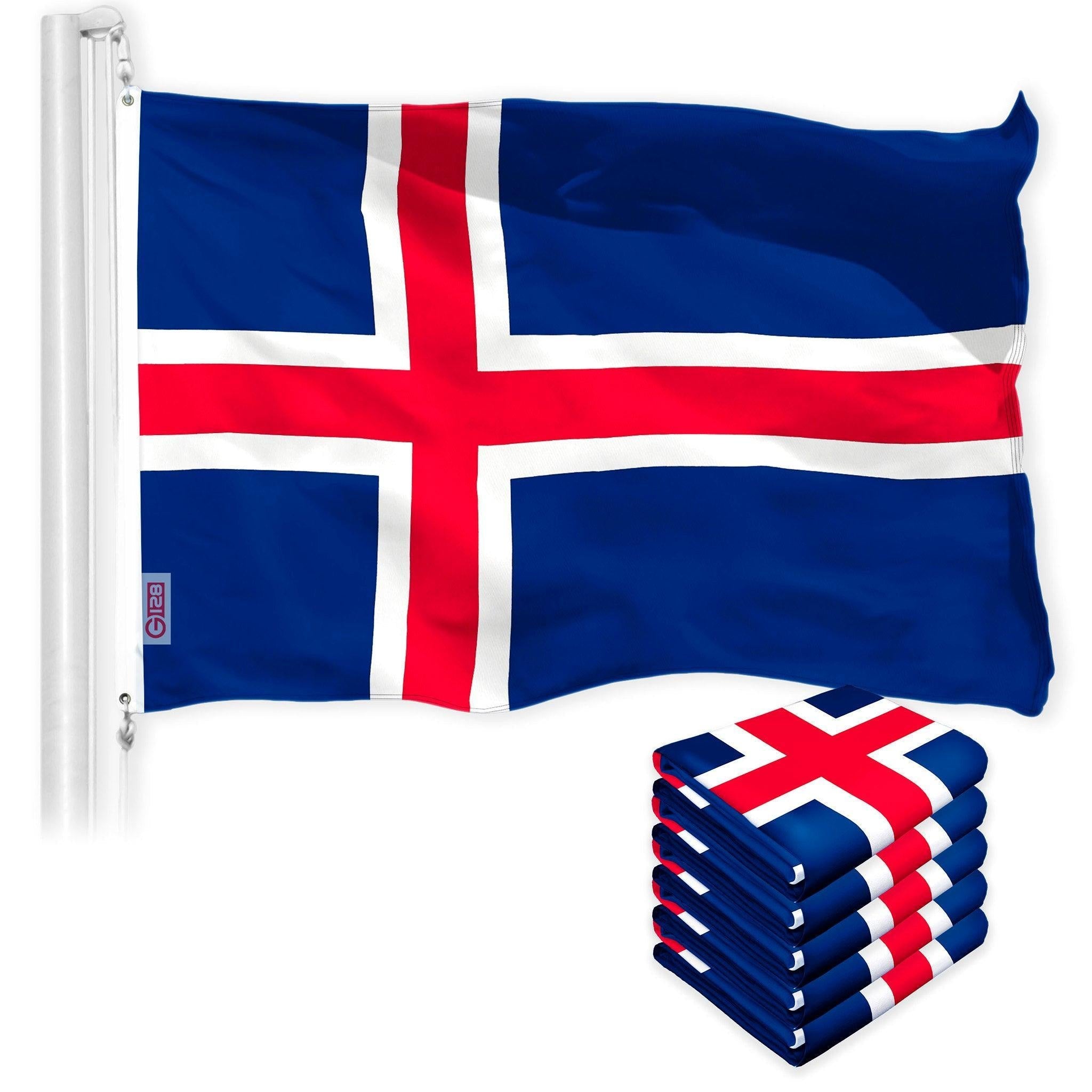 Iceland Icelandic Flag 3x5 Ft 5-Pack 150D Printed Polyester By G128 - GreatEagleInc