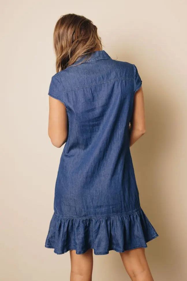 Illinois Denim Ruffle Dress Stay Warm in Style