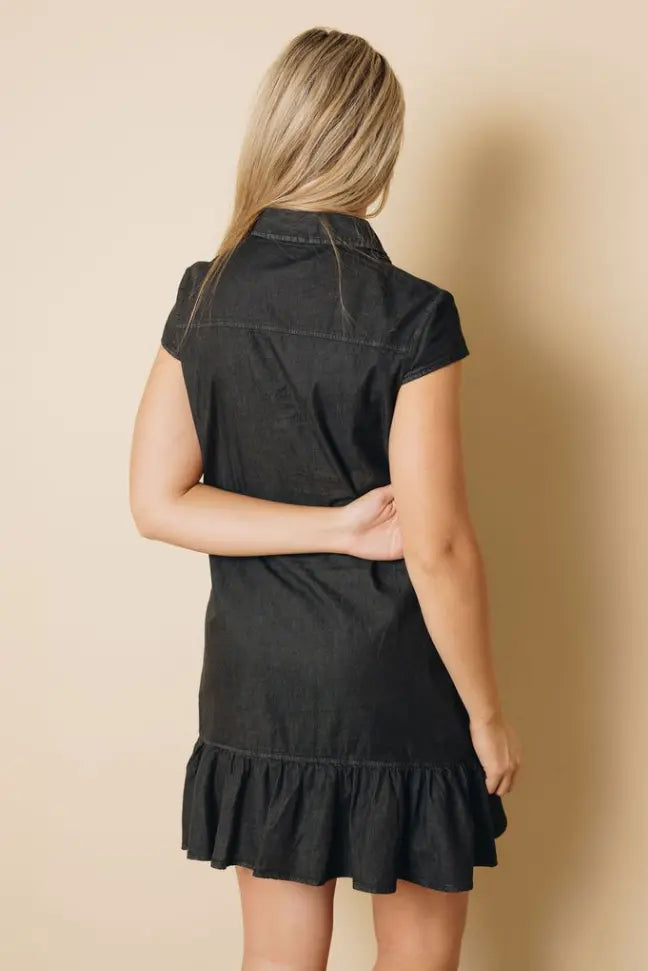 Illinois Denim Ruffle Dress Stay Warm in Style