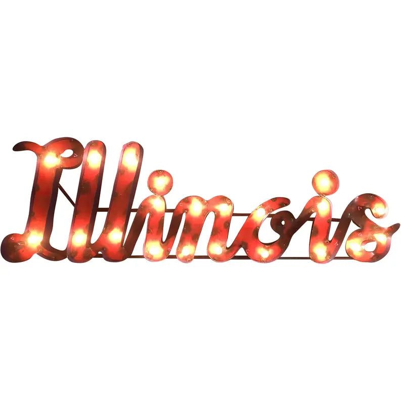 Illinois "Illinois" Lighted Recycled Metal Wall Decor LRT SALES