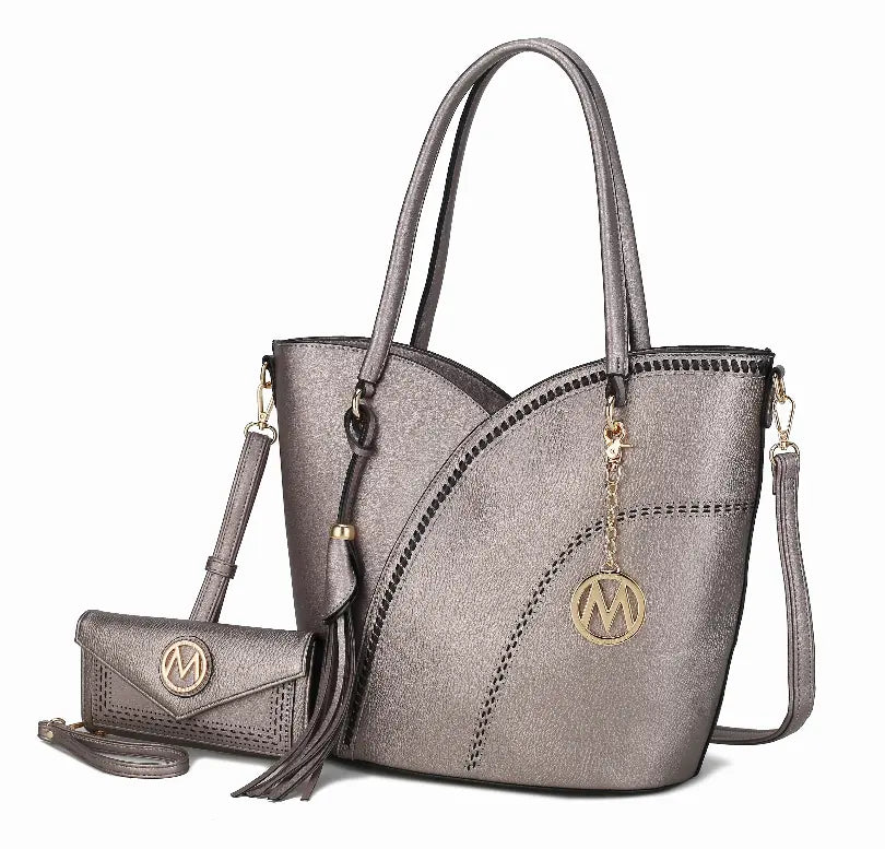 Imogene Two-tone Whip Stitches Vegan Leather Women's Shoulder bag with Wallet MKF Collection by Mia K.