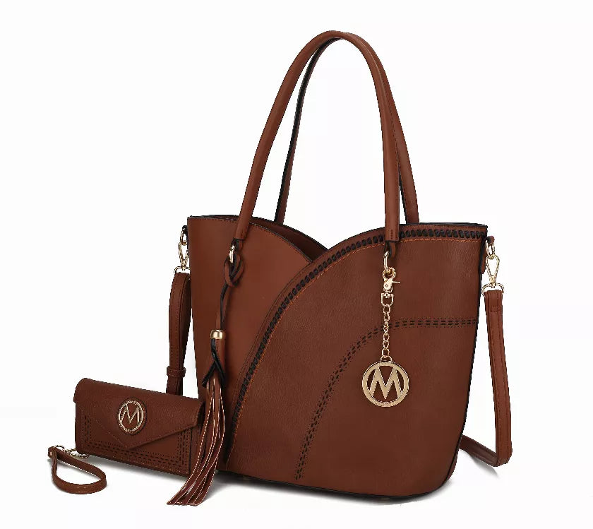 Imogene Two-tone Whip Stitches Vegan Leather Women's Shoulder bag with Wallet MKF Collection by Mia K.