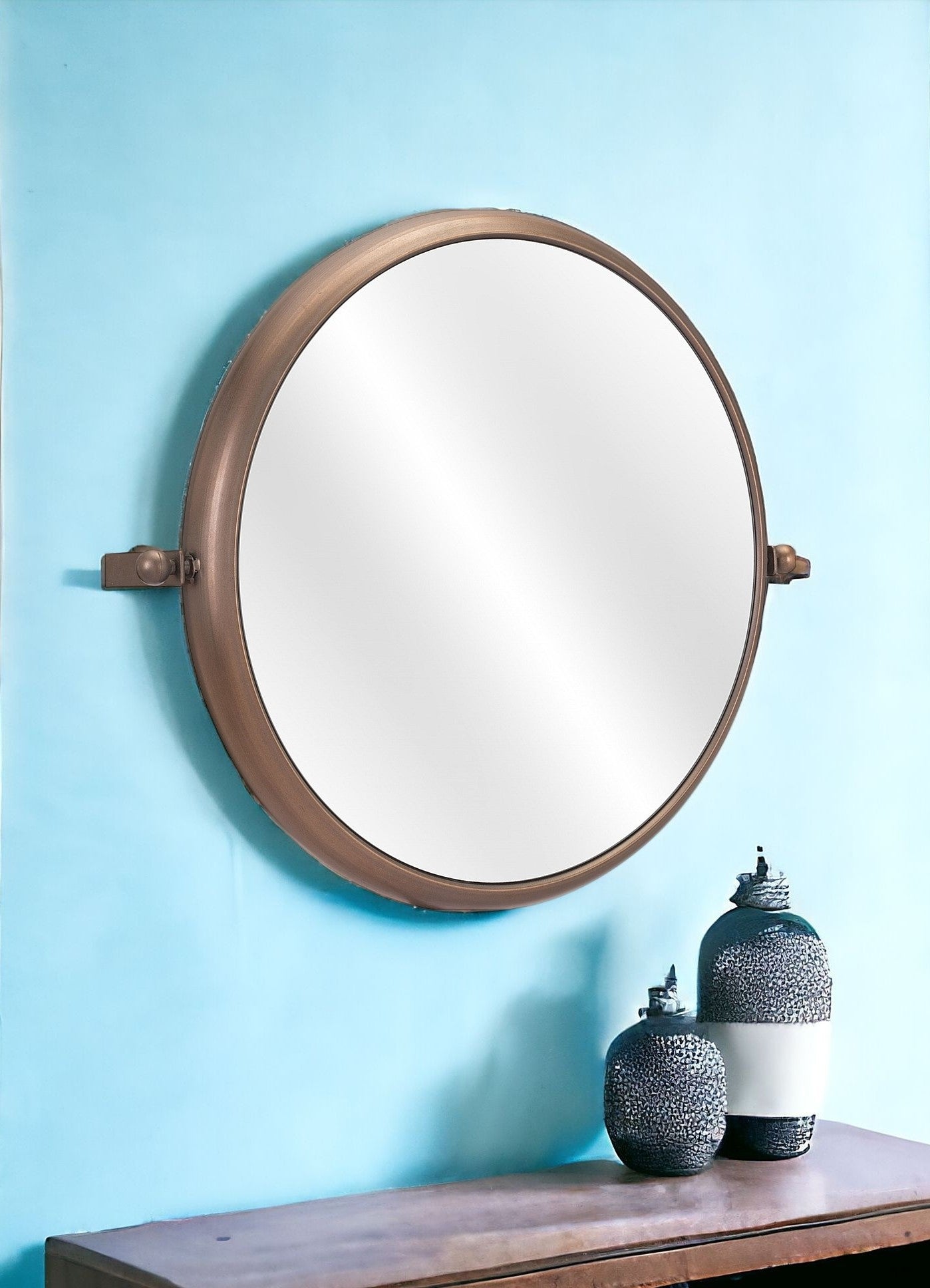 Industrial Gold Round Mirror - GreatEagleInc