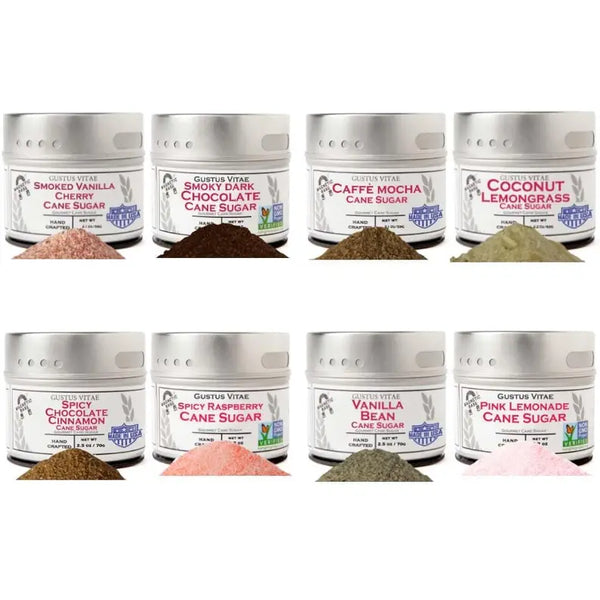 Infused Cocktail & BBQ Cane Sugars - 8 Pack Artisanal Sugar Collection Gustus Vitae
