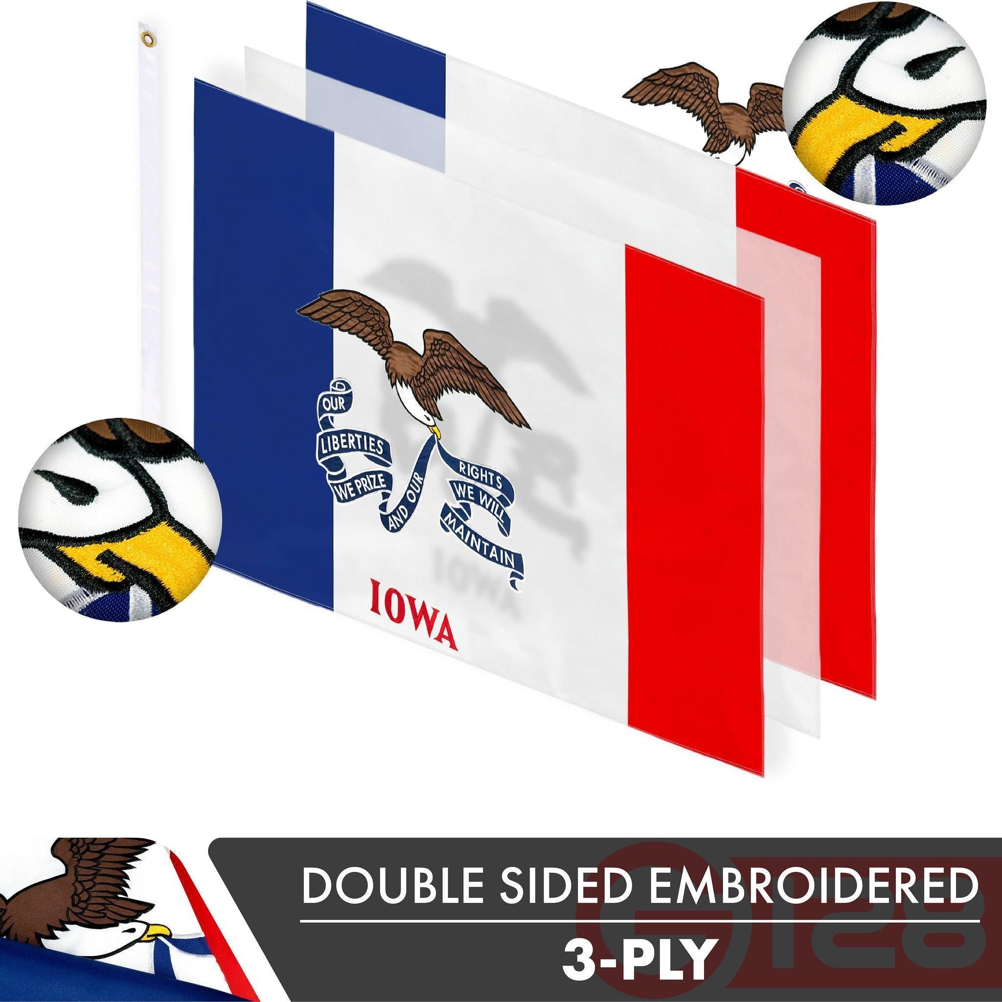 Iowa IA State Flag 3x5 Ft 10-Pack Double-sided Embroidered Polyester By G128 G128