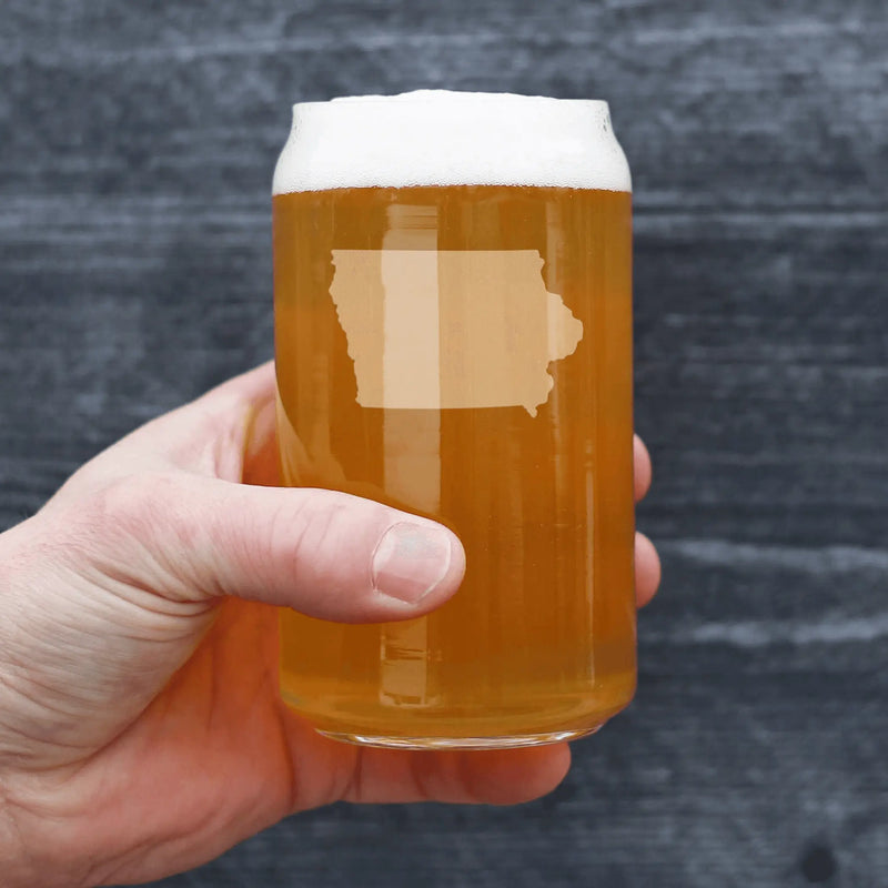 Iowa Outline Beer Can Pint Glass - Iowans Gifts and Decor Bevvee