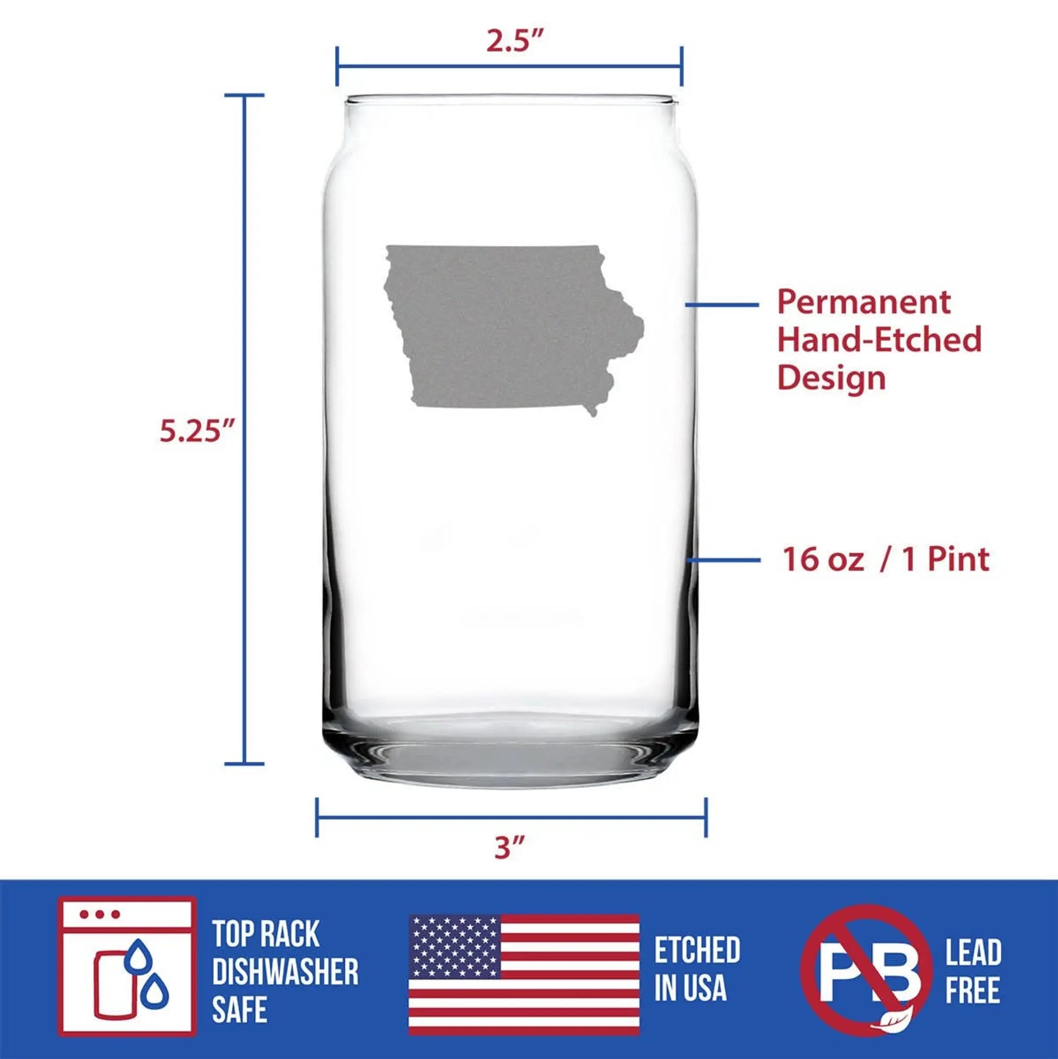 Iowa Outline Beer Can Pint Glass - Iowans Gifts and Decor Bevvee