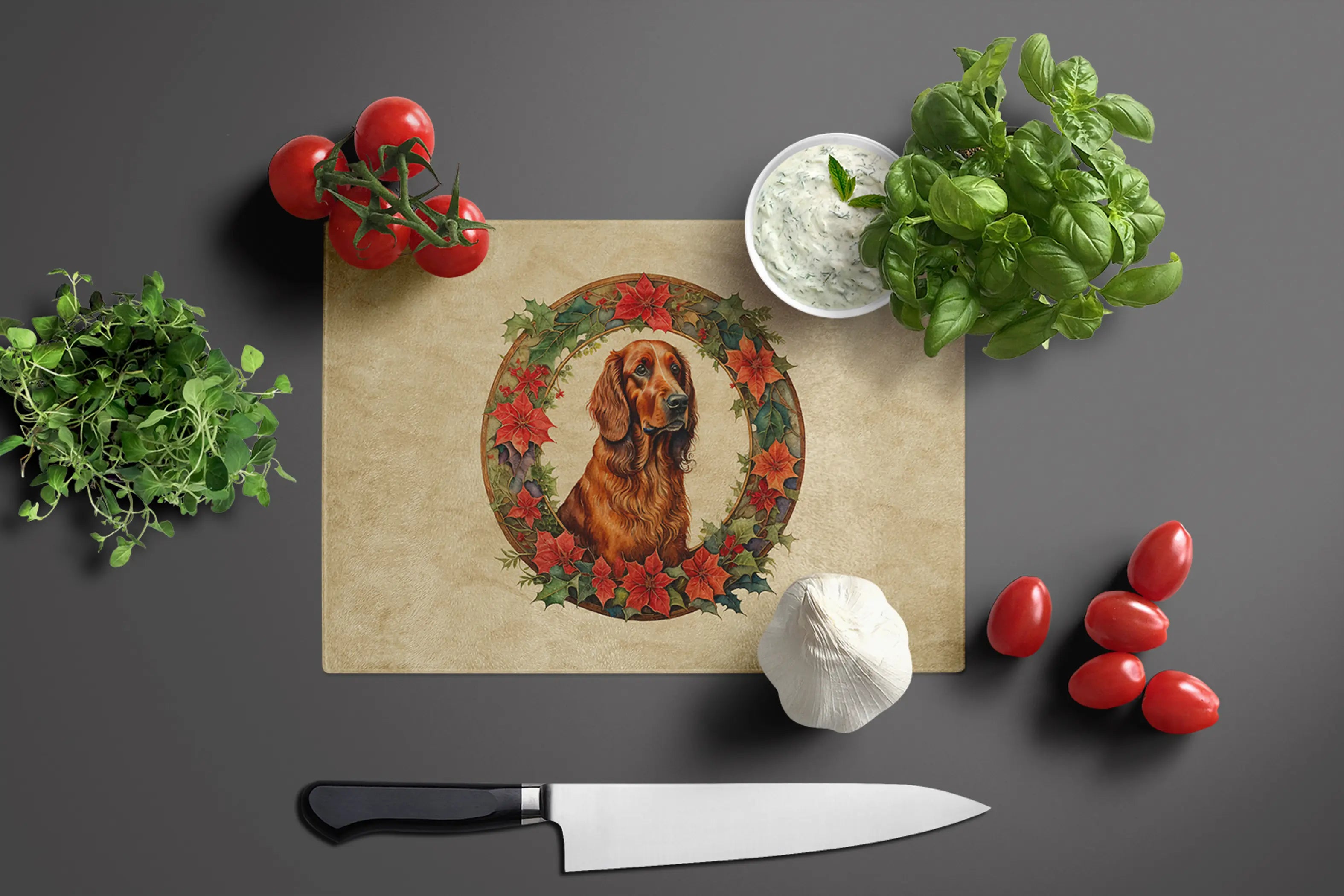 Irish Setter Christmas Flowers Glass Cutting Board Caroline's Treasures