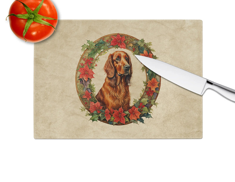 Irish Setter Christmas Flowers Glass Cutting Board Caroline's Treasures