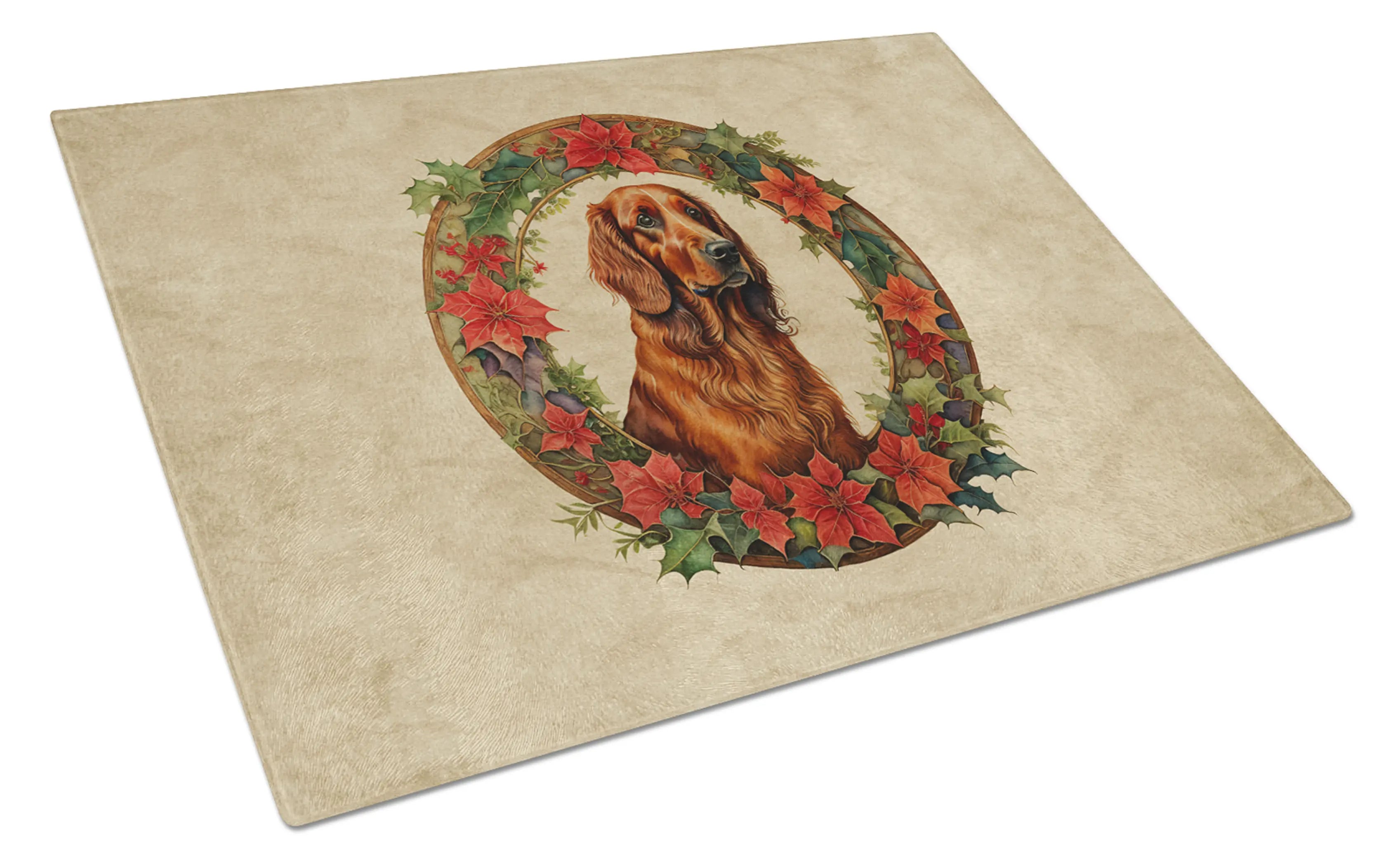 Irish Setter Christmas Flowers Glass Cutting Board Caroline's Treasures