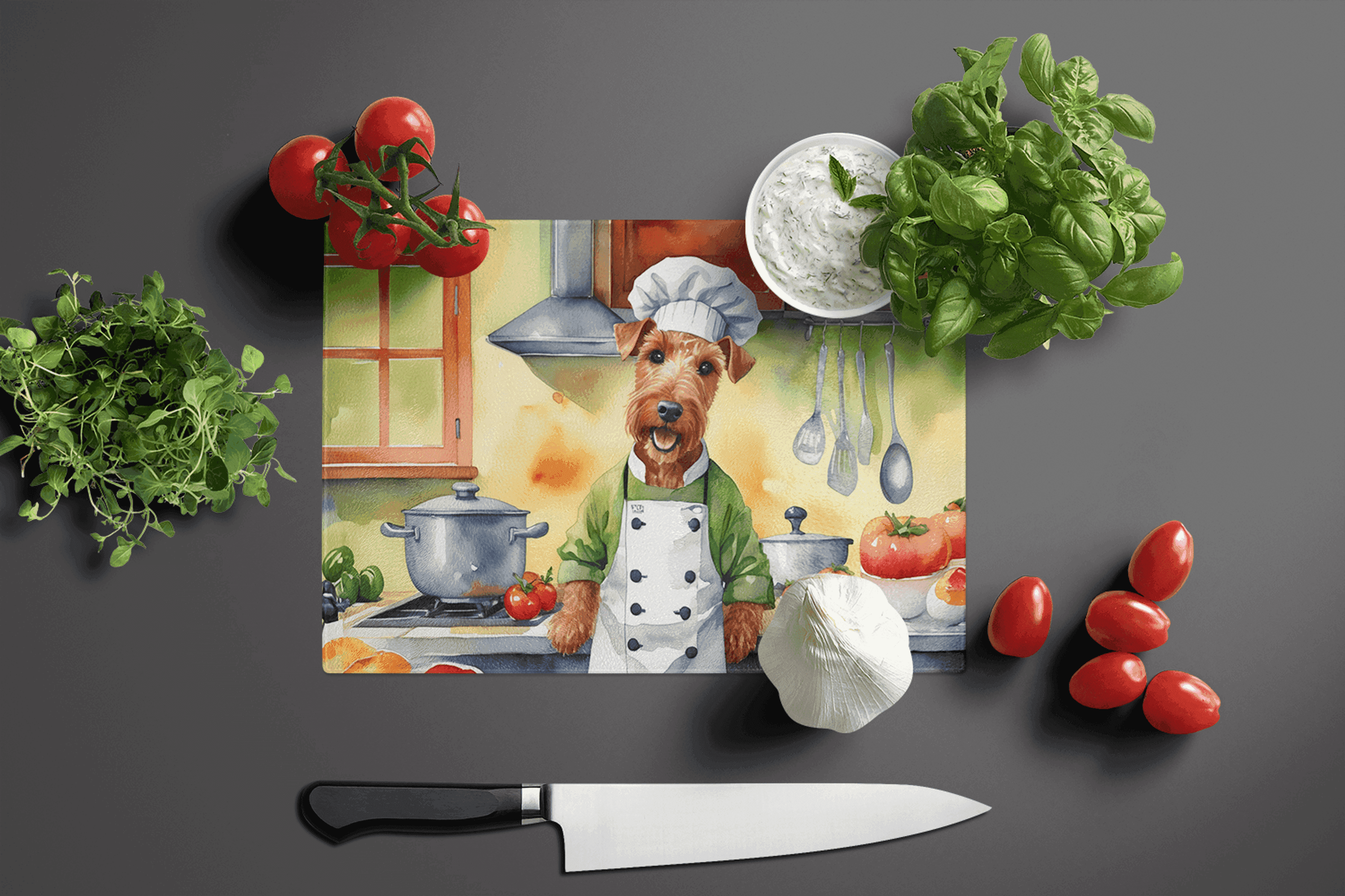 Irish Terrier The Chef Glass Cutting Board Caroline's Treasures