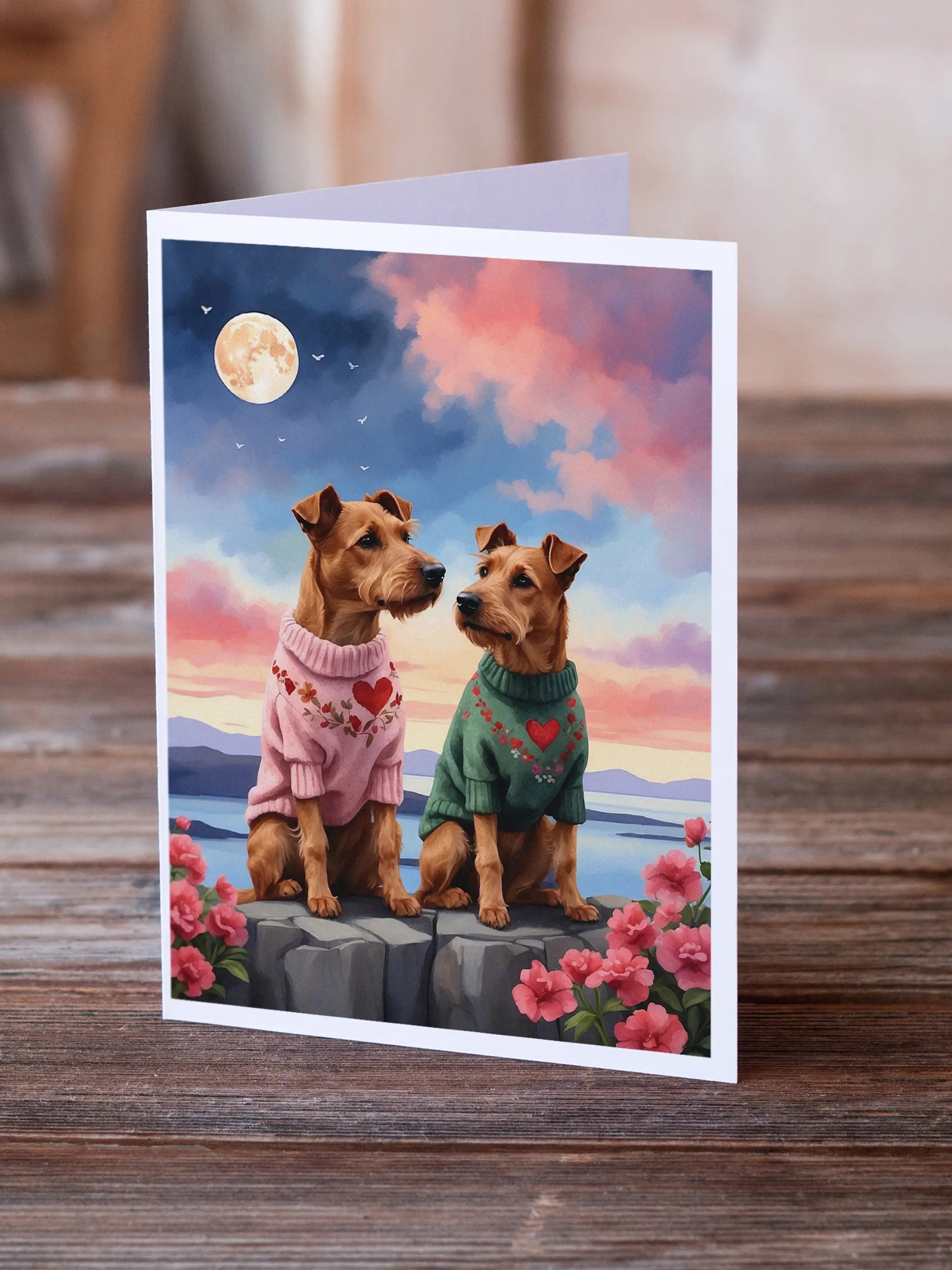 Irish Terrier Two Hearts Greeting Cards Pack of 8 Caroline's Treasures
