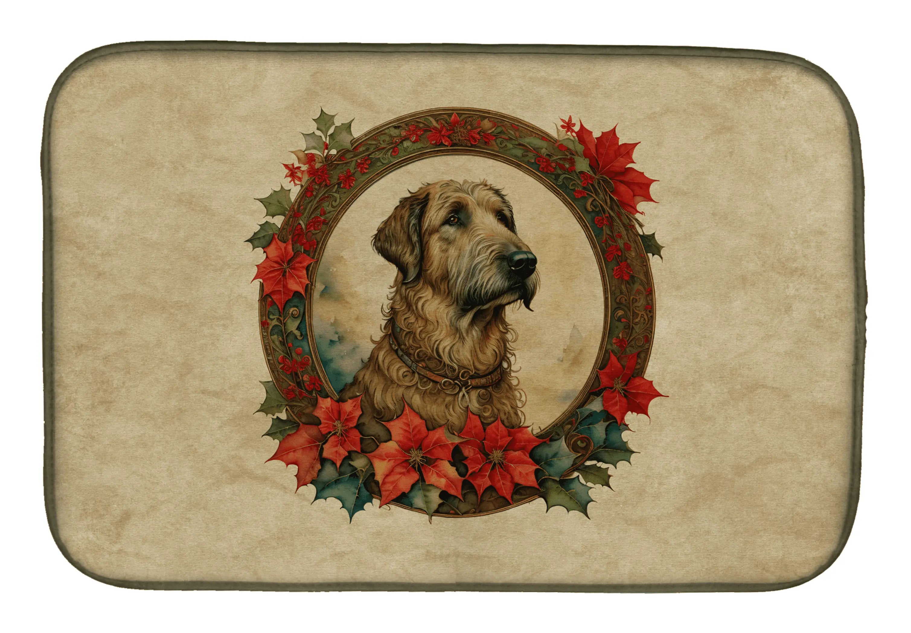 Irish Wolfhound Christmas Flowers Dish Drying Mat Caroline's Treasures