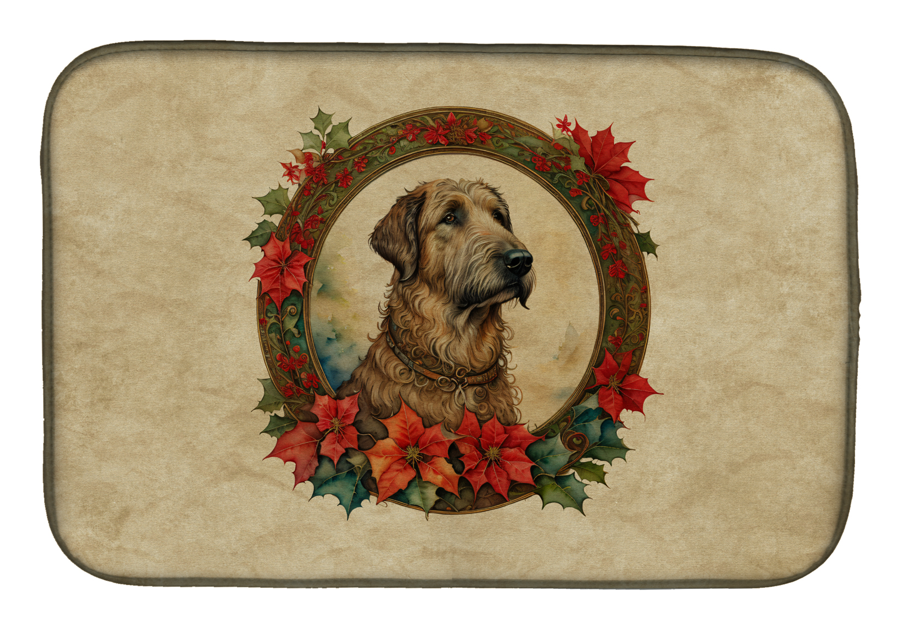 Irish Wolfhound Christmas Flowers Dish Drying Mat Caroline's Treasures