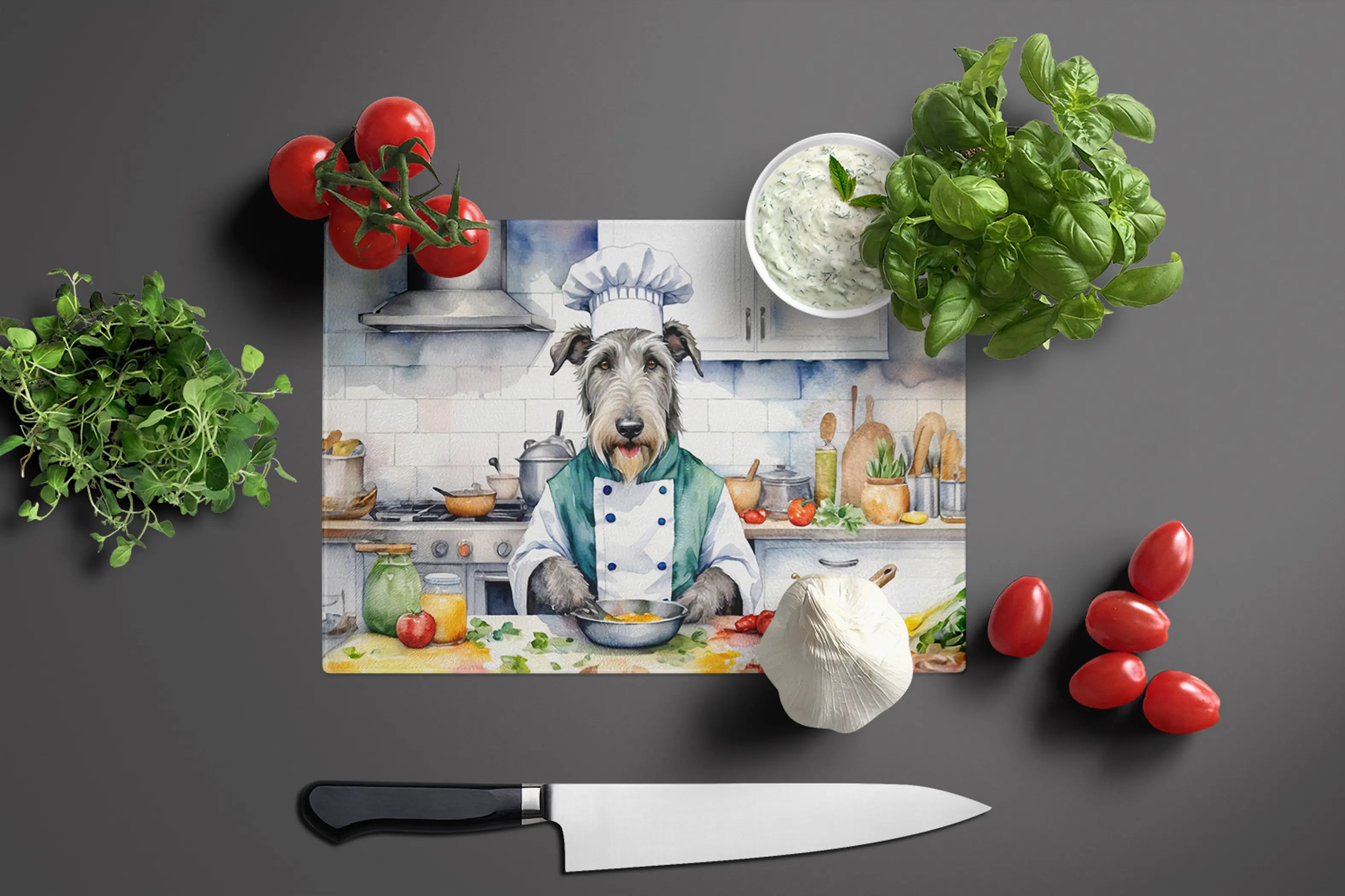 Irish Wolfhound The Chef Glass Cutting Board Caroline's Treasures