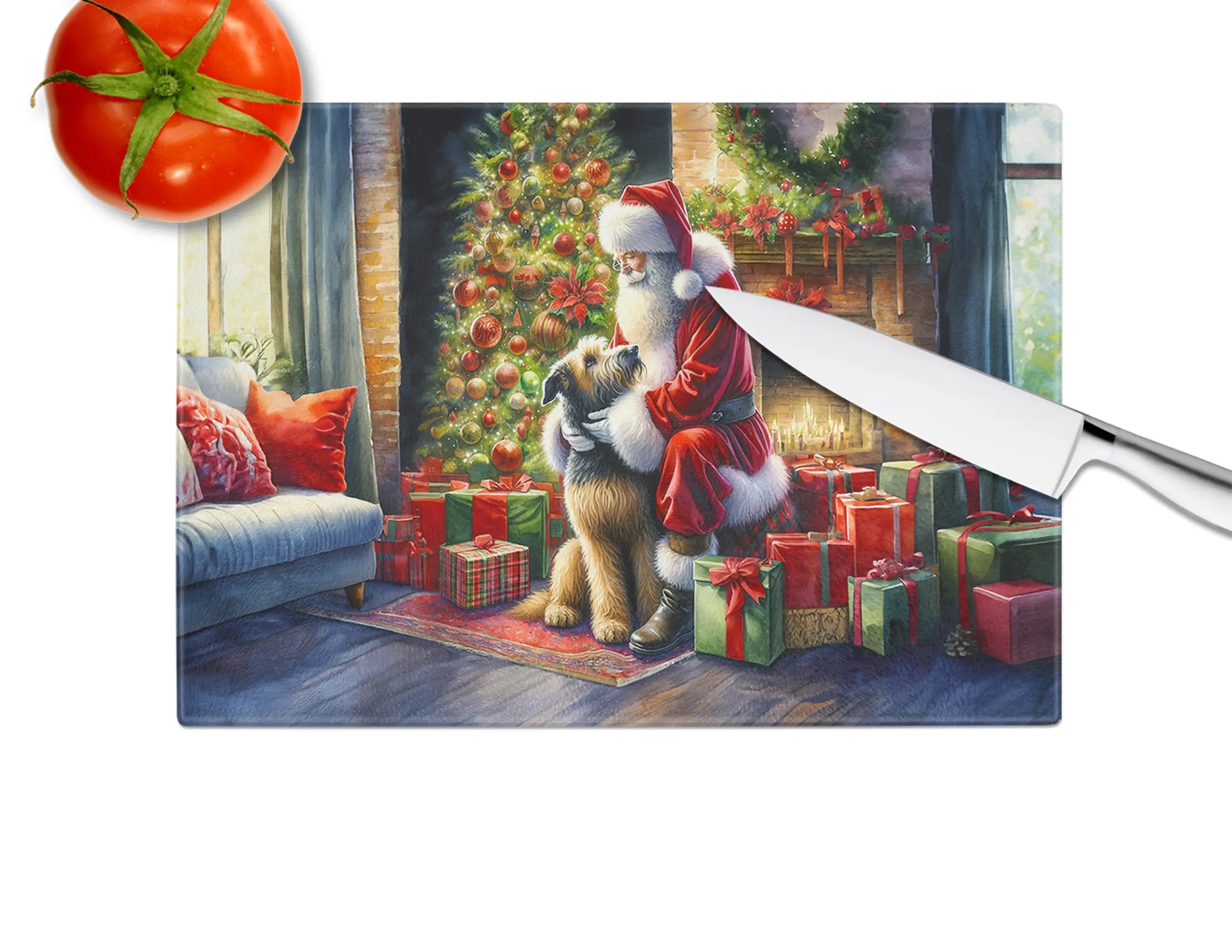 Irish Wolfhound and Santa Claus Glass Cutting Board Caroline's Treasures