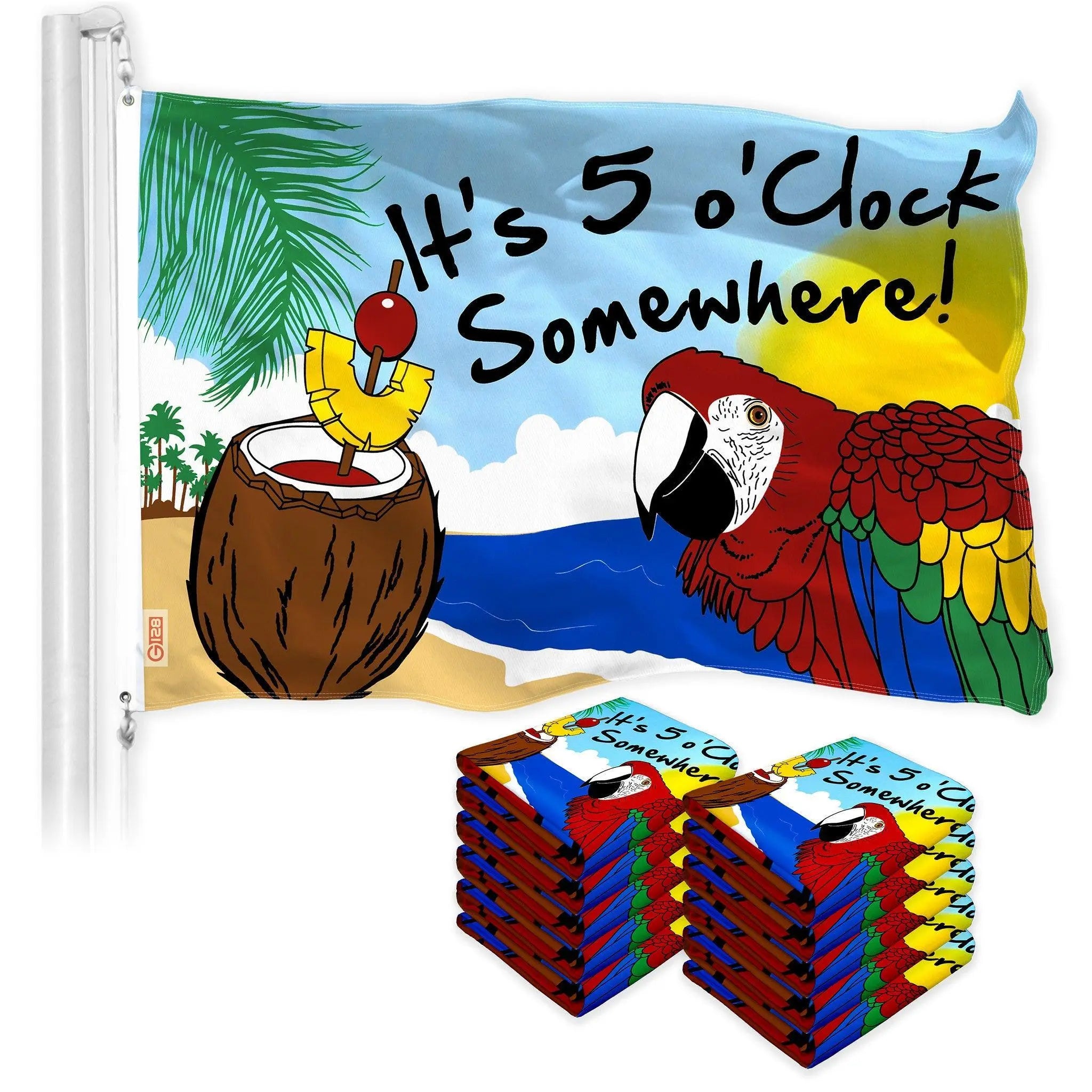 It's 5 O'Clock Somewhere Flag 3x5 Ft 10-Pack Printed 150D Polyester By G128 G128