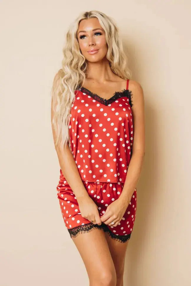 Ivana Lace Polka Dot Pajamas Set Stay Warm in Style