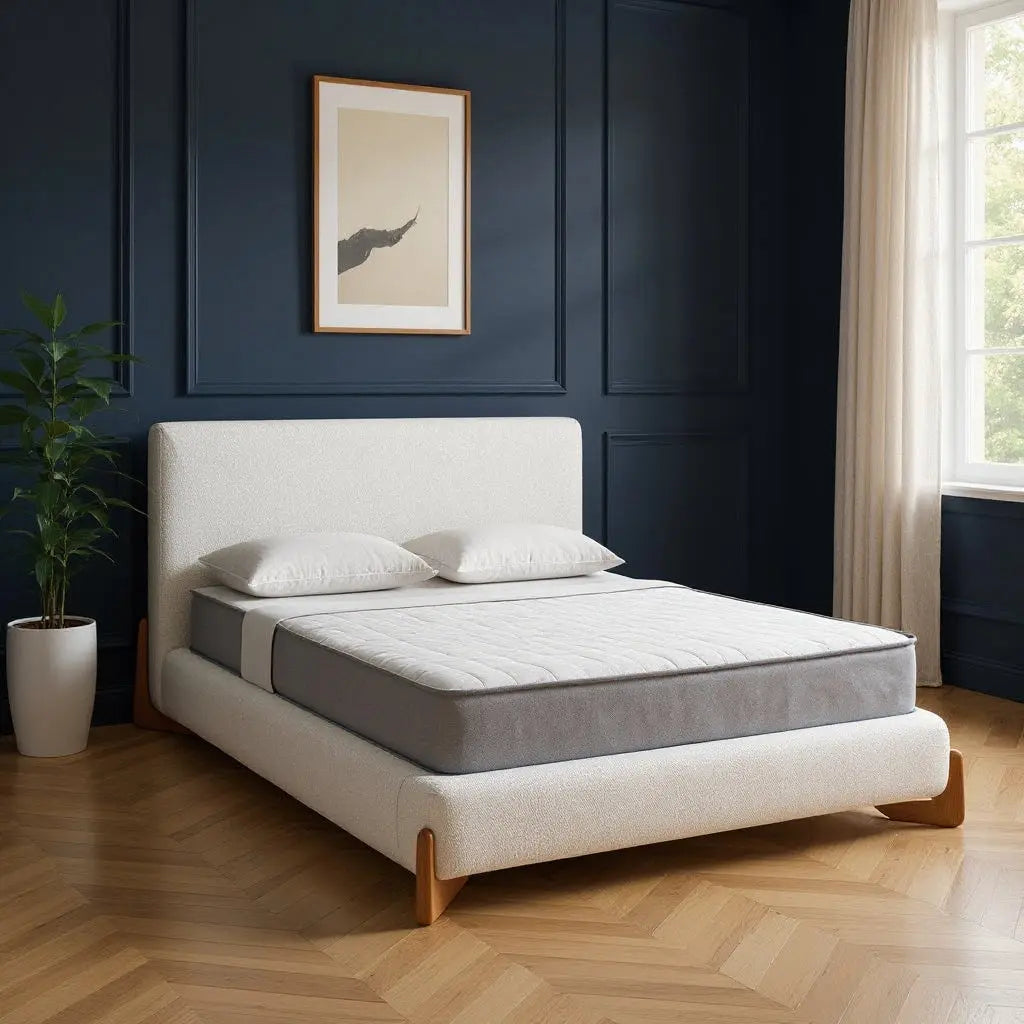 Ivory Solid Wood And Boucle King Bed Frame Homeroots Bed & Bath