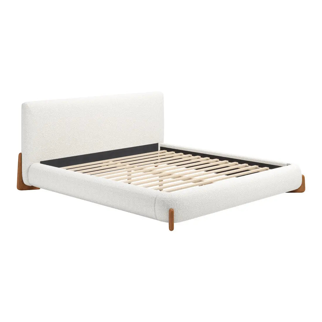 Ivory Solid Wood And Boucle King Bed Frame Homeroots Bed & Bath