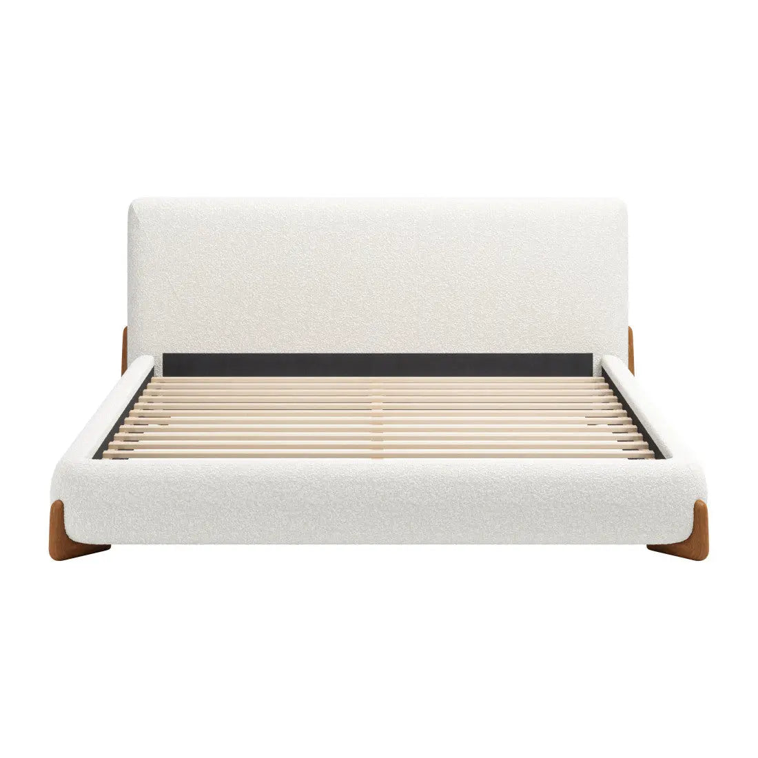 Ivory Solid Wood And Boucle King Bed Frame Homeroots Bed & Bath