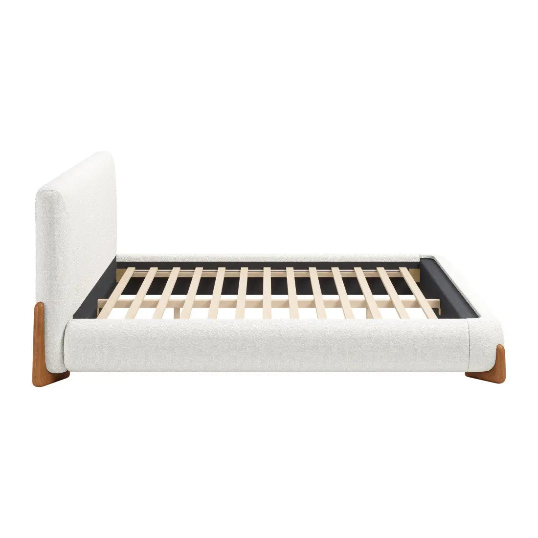 Ivory Solid Wood And Boucle King Bed Frame Homeroots Bed & Bath