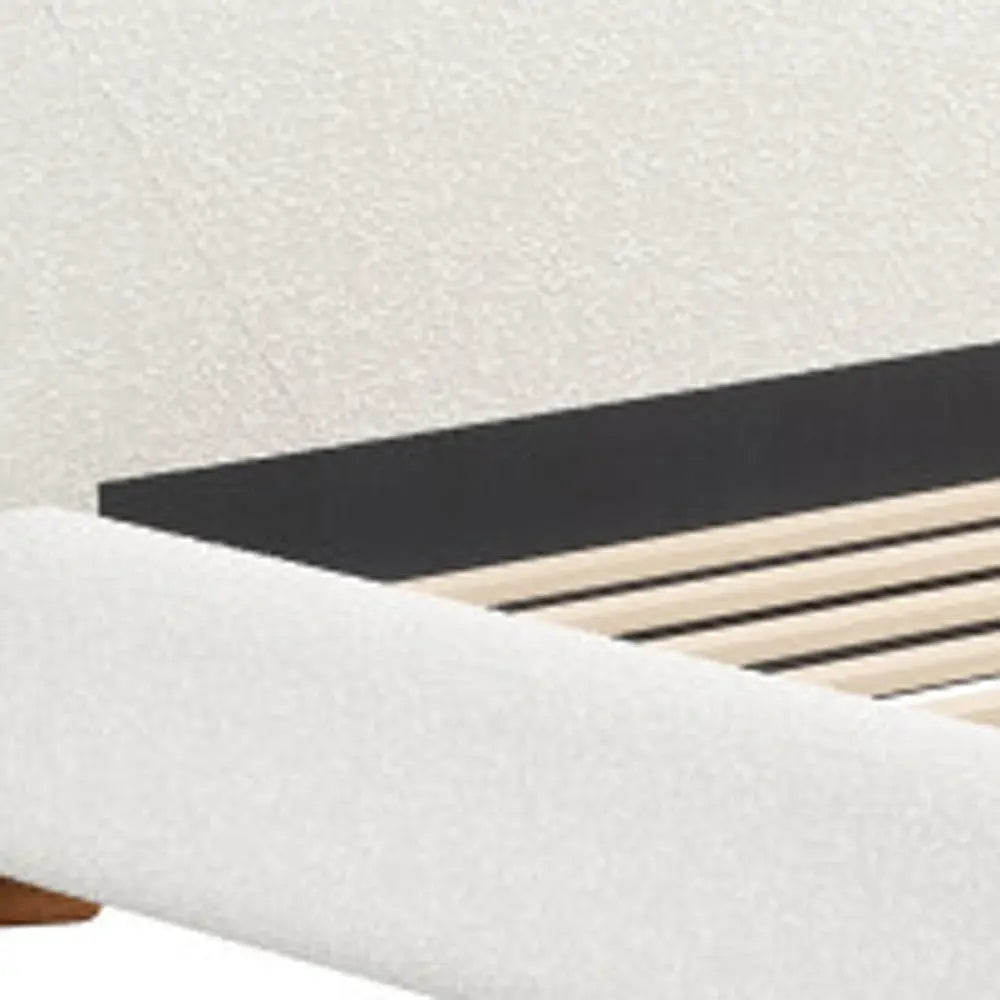 Ivory Solid Wood And Boucle King Bed Frame Homeroots Bed & Bath